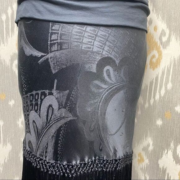 Ralph Lauren Spring 2007 Jet Black Stretch Silk Damask Piano Fringe Pencil Skirt - Picture 9 of 16